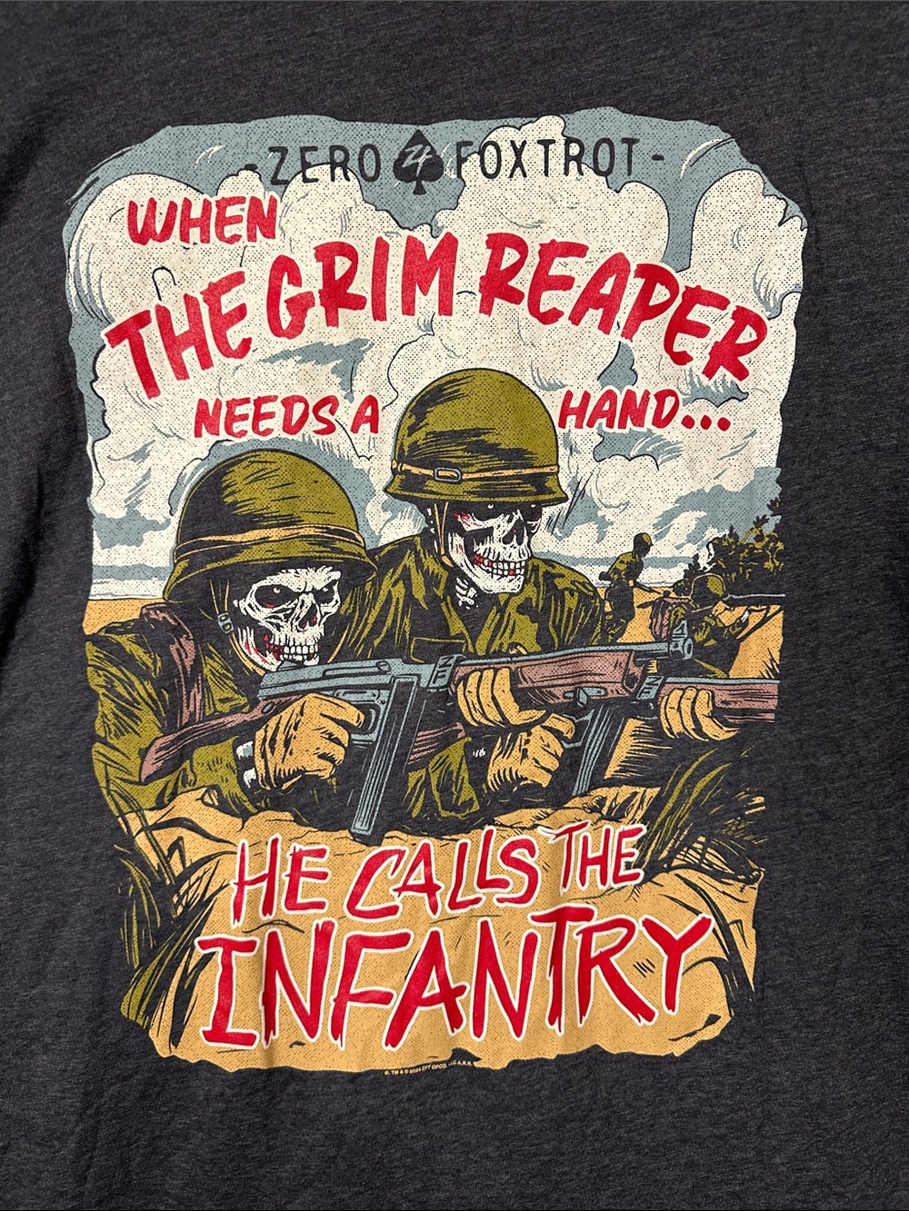 Zero Foxtrot Men's XL Charcoal Short Sleeve Tee Infantry Grim Reaper’s Helpers